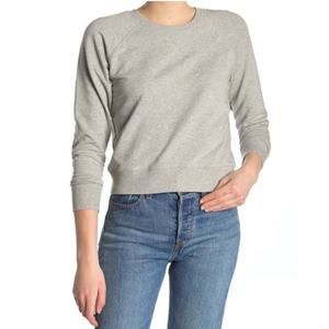 Madewell Raglan Fleece Pullover Top in Medium‎ Gray Cotton Modal L